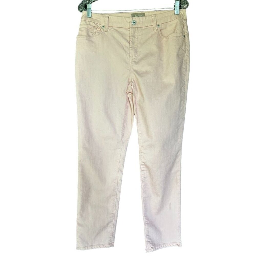 Chico's Womens Ankle Jeans Size 6 Light Pink Mid-Rise‎ Stretch Denim